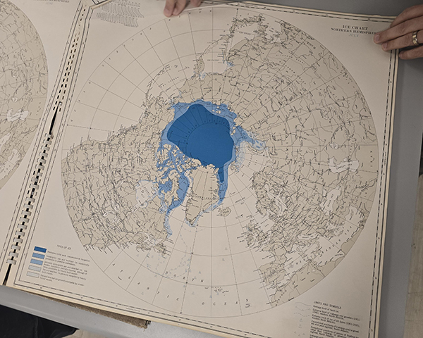 old arctic-centric map of permanent and temporary polar ice coverage