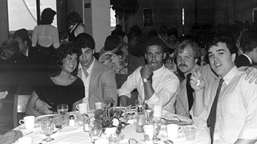 1985. View of students at a celebratory dinner during Senior Week.