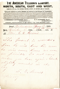 telegram to Lizzie Howard, June 2, 1862