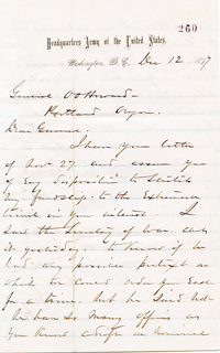 letter from William T. Sherman to Oliver Otis Howard, December 12, 1877, page 1