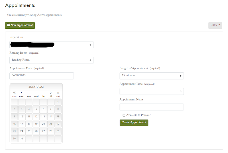A preview of the forms page