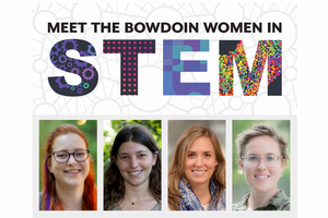 Text: Meet the Bowdoin Women in STEM. Includes photos of the four speakers.