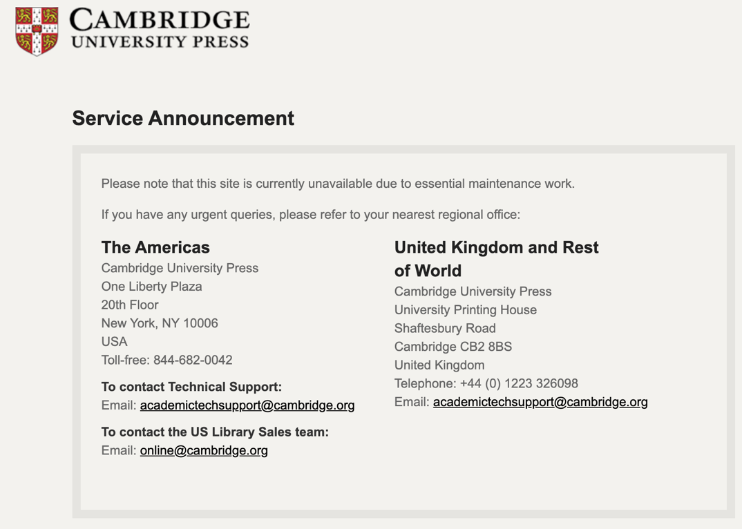 Service announcement. Please note that this site is currently unavailable due to maintenance work.