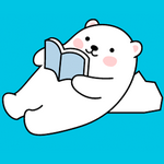 a cute polar bear reading a book