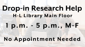 Drop-in research help, 1:00 p.m. to 5 p.m., Monday to Friday